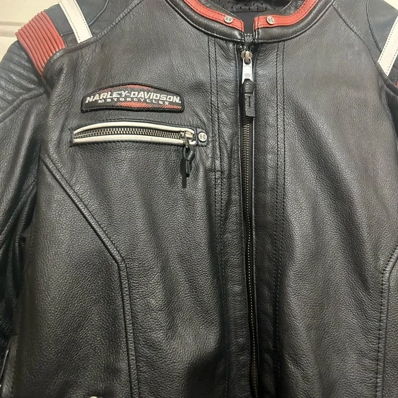 Harley-Davidson Black Leather Jacket with Red and White Accents